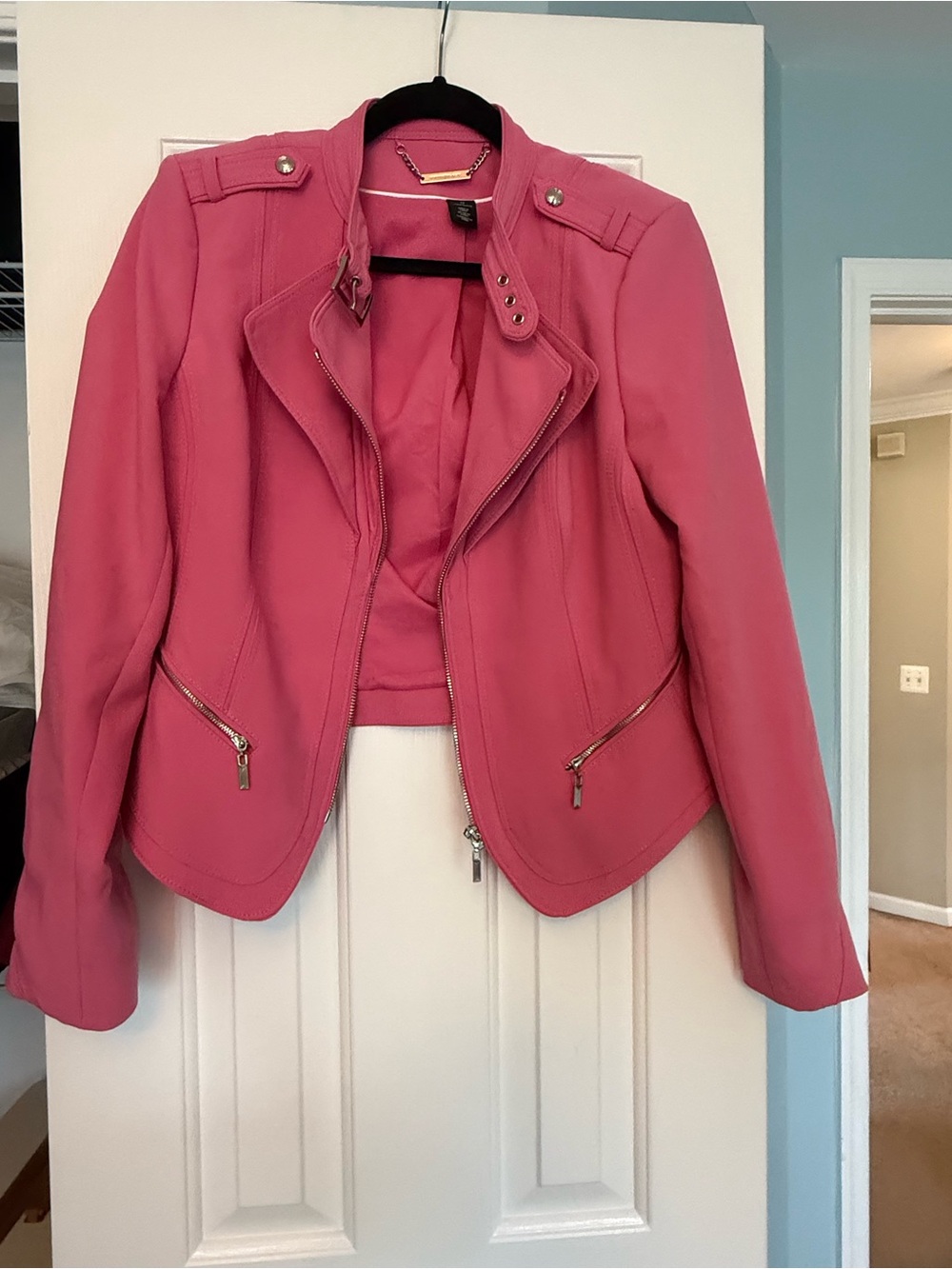 White House Black Market Pink Moto Jacket Size 12